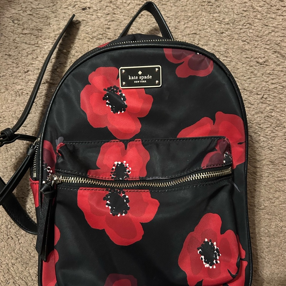 Kate Spade Red Floral on Black Backpack